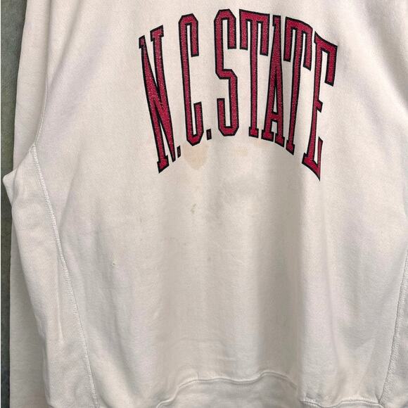 VTG 90s NC State College Sweatshirt Sz XXL White Red HeavyWeight Reverse Weave - Picture 5 of 9